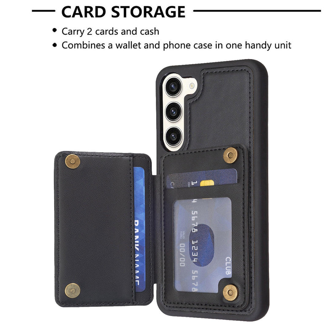 BF25 Leather Coated TPU Cover for Samsung Galaxy S23 Card Slots Phone Case with Kickstand BF25 Leather Coated TPU Cover for Samsung Galaxy S23 Card Slots Phone Case with Kickstand